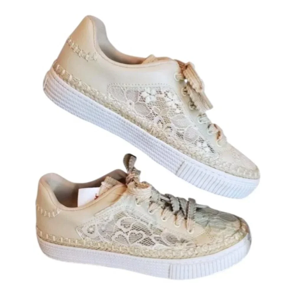 NEW MARC FISHER SZ 7.5 M Spryng Platform Lace-up Natural Lace Sneaker - Picture 4 of 11